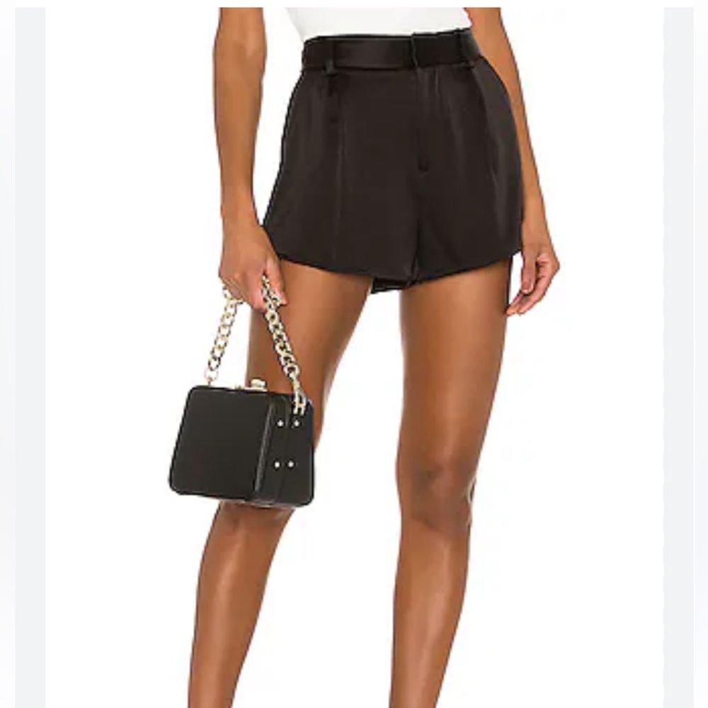 NWT Alice and Olivia black Alden high waisted butterfly tulip satin shorts